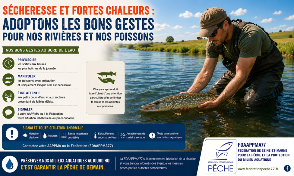 SÉCHERESSE ET FORTES CHALEURS : ADOPTONS LES BONS GESTES POUR NOS RIVIÈRES ET NOS POISSONS